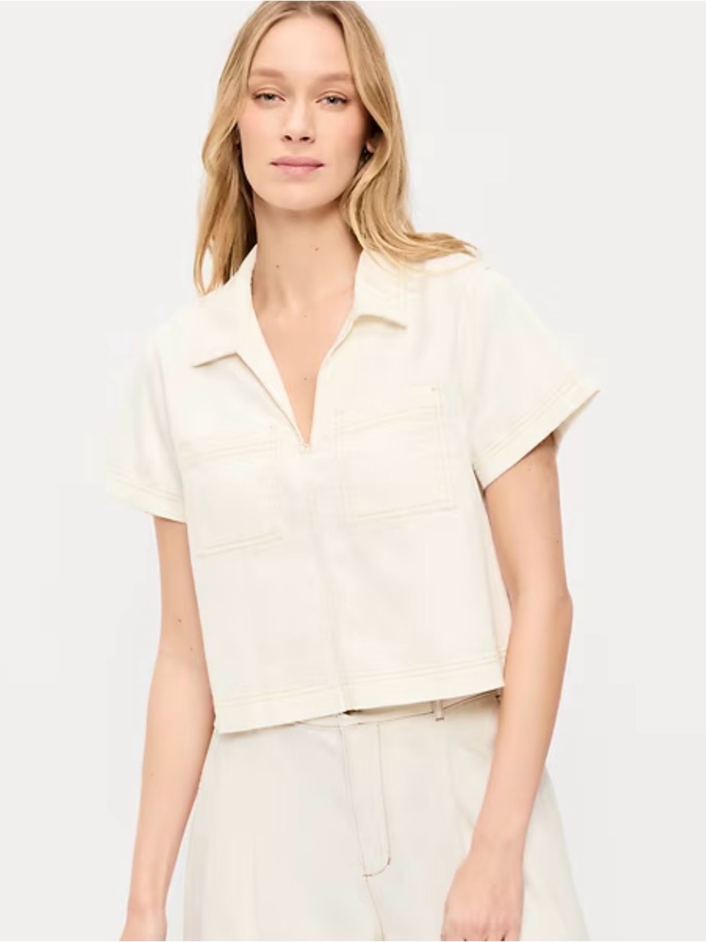 Women's Cream Short-Sleeve Utility Top